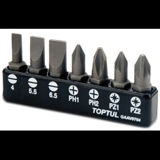 Набор бит TOPTUL 1/4" 7ед. (SL: 4*0.5, 5.5*1, 6.5*1.2; PH1, PH2; PZ1, PZ2) GAAV0704